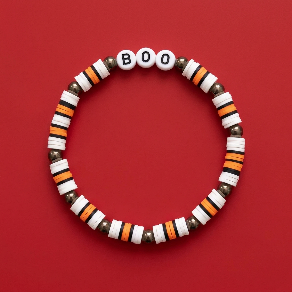 BOO bracelet with red background