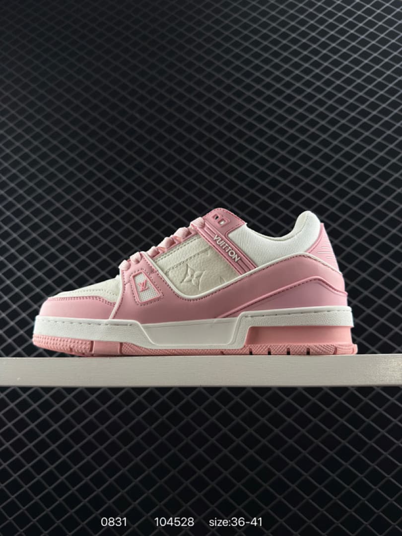 Luxury Pink & White Premium Leather Sneakers for Women – High-Quality Casual Fashion Shoes | Sizes