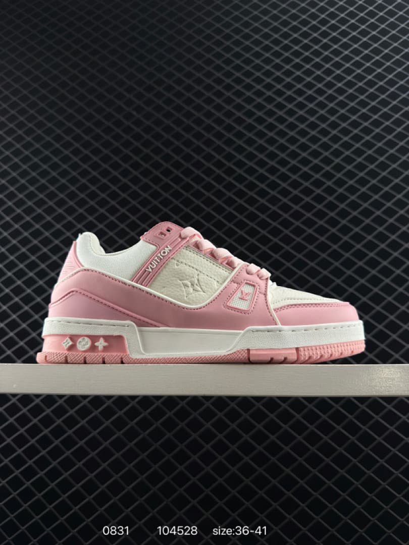 Luxury Pink & White Premium Leather Sneakers for Women – High-Quality Casual Fashion Shoes | Sizes