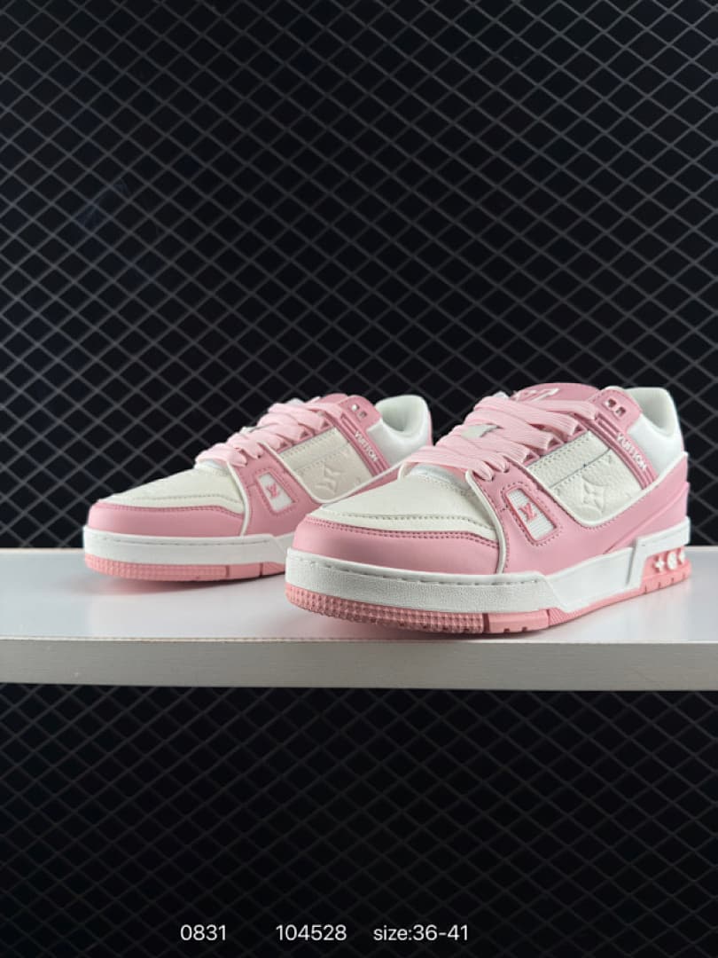 Luxury Pink & White Premium Leather Sneakers for Women – High-Quality Casual Fashion Shoes | Sizes