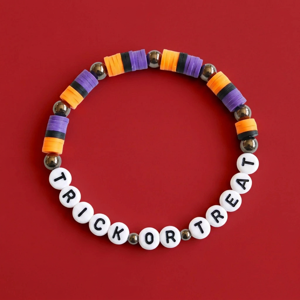 TRICK OR TREAT bracelet with red background